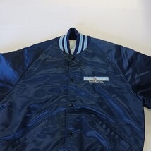 Vintage 1980s Petro-Chem Insulation Men's Blue Satin Varsity Jacket Chest 50" image 15