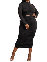 The Curve two piece long sleeve ruched top and skirt set for women - $50.00