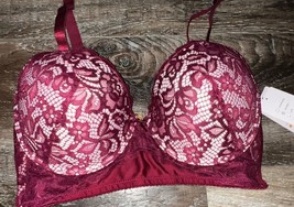 Prima Valentina ~ Women&#39;s Long Line Bra Maroon Padded Underwire Nylon ~ 38C - £17.03 GBP