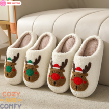 Winter Women Cotton Slippers, Cute Christmas Elk Plush, Home Slippers Indoor - £18.67 GBP