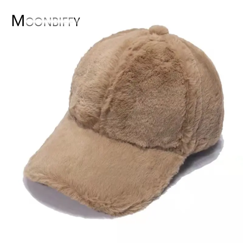 2022 Brown White Lambswool Winter Cap for Women Wool Teddy Baseball Caps Warm - £13.21 GBP