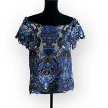 Alice + Olivia Maxie Off The Shoulder Ruffle Blouse Top Lace Blue - £57.43 GBP