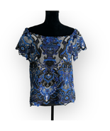 Alice + Olivia Maxie Off The Shoulder Ruffle Blouse Top Lace Blue - £57.87 GBP