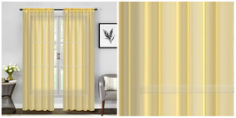 2 Piece Sheer Voile Window Curtains Drapes Set with Rod Pocket - Gold - P01 - £26.56 GBP