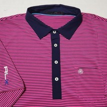Ralph Lauren RLX Polo Shirt Mens Large Pink Striped Golf Performance Polyester ⛳ - £19.83 GBP