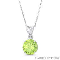 Round Cut Simulated Peridot &amp; Clear Cubic Zirconia CZ Pendant in 14k White Gold - £56.69 GBP+