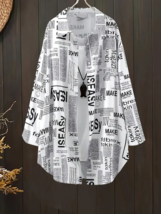 Plus Size Letter  Newspaper Print Blouse/Shirt Collared Lagenlook L -3X - $509.95 MXN