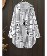 Plus Size Letter  Newspaper Print Blouse/Shirt Collared Lagenlook L -3X - $509.95 MXN