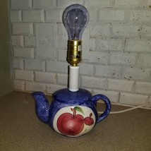 Vintage Ceramic Red Apple Blue Teapot Lamp Base - £16.81 GBP