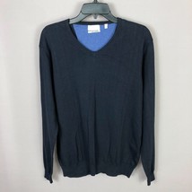 Hickey Freeman Navy Cotton Cashmere Blend V Neck Sweater Size Large - £31.42 GBP