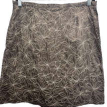 New York &amp; Co Skirt Brown Size 14 A-Line Embroidered Floral Knee Length Cotton  - £11.73 GBP