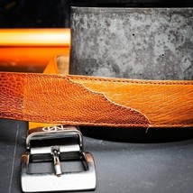 Alessio Genuine Ostrich & Ostrich Leg Exotic Belt Cognac image 8
