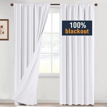 H.Versailtex 100% Blackout White Curtains 84 Inches Long Full Light Blocking - £34.55 GBP