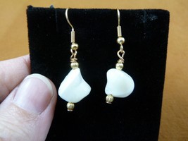 (EE473-172) 15mm bead white Mother of pearl freeform gemstone dangle earrings - £12.48 GBP