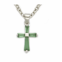 Sterling Silver May Emerald Birthstone Baby Cross Necklace &amp; Chain - £63.94 GBP