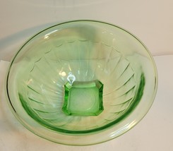 Green Uranium 8" Bowl Ribbed Pattern Rolled Edge image 3