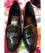Authentic Bruno Magli Forest Green Croc Stamped Leather w/ Tan Suede Trim SZ 35 - $88.11