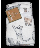 2 Deborah Connolly Grey White Tan Whimsical Cats Poses Velour Hand Towel... - $39.63 CAD