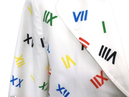 VTG 1970s White Blazer Color Roman Numeral Print Whimsical Polyester Sz S M - $74.95