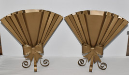 Pair Mid Century Modern Metal Fan Vases w Bow Fronts &amp; Scroll Feet 14&quot; R... - £116.55 GBP