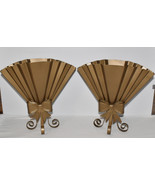 Pair Mid Century Modern Metal Fan Vases w Bow Fronts &amp; Scroll Feet 14&quot; R... - £116.76 GBP