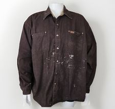 Carhartt Flannel Lined Distressed Shirt Jacket S96 Mens 2XL Heavy DKBR C... - $37.42