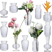 Small Geometric Stripe Bud Vases Narrow Neck Flower Vases Cute Mini Vases Glass - £45.49 GBP