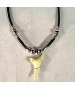 LARGE SHARK TOOTH ROPE NECKLACE w SILVER BEADS JL448 - $6.50 CAD
