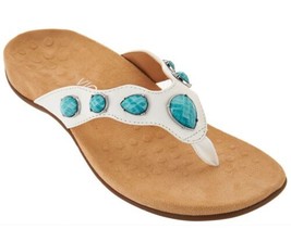 Vionic Eve II Sandals Shoes Comfort Support White Faux Turquoise Women’s 7 Wide - £23.49 GBP
