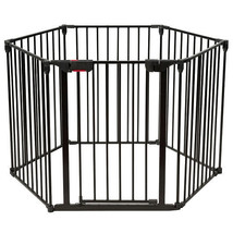 6 Panel Wall-mount Adjustable Baby Safe Metal Fence Barrier-Black - Color: Black - £103.23 GBP