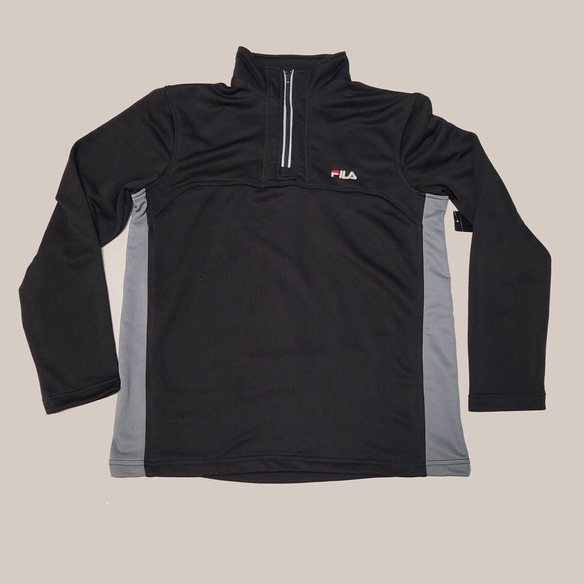 FILA Men Activewear Top Fleece light weight size M zip mock neck  black gray NWT - $29.05