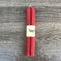 Natural Beeswax Red Taper 9”Candle Set Of Two Honeycomb Texture New Unused - $14.39