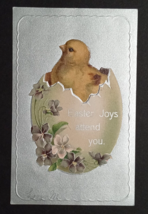 Easter Joys Attend You Chick Inside Egg Silver Embossed Intl Art Postcar... - $6.99