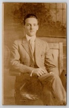 RPPC Handsome Young Man Studio Photo Worcester MA Postcard A38 - £7.47 GBP