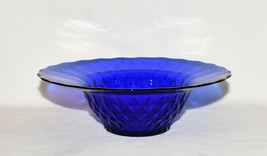 Vintage Cobalt Blue Glass Console Bowl 10&quot; Art Glass Bowl w Diamond Cut ... - £27.93 GBP