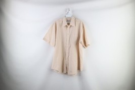 Vintage 70s Streetwear Mens 16.5 Short Sleeve Collared Pocket Button Shirt Beige - £39.52 GBP