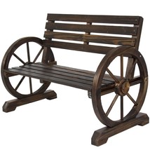 2 Person Farmhouse Wagon Wheel Wooden Bench - £222.71 GBP