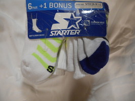 Boys Starter Crew Socks 6 Pair Size Small 6- 9 1/2 White Stripes Cushion... - $8.98