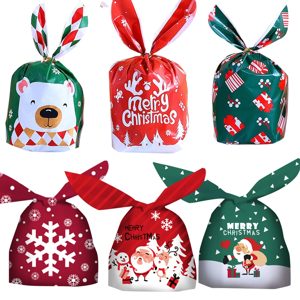 House Home 10/20pcs Christmas Rabbit Ear Candy Bags Plastic Carton Santa Claus S - £19.65 GBP