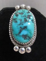 Native American Sterling Silver Beads Turquoise Sz 6.75 HIS Wedding Ring 12g JB - £46.45 GBP