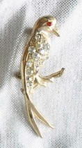 Elegant Crystal Rhinestone Gold-tone Bird Brooch 1950s vintage 2&quot; - £9.81 GBP