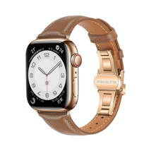 For Apple Watch Series 8 45mm Plain Leather Butterfly Buckle Watch Band(Dark Bro - £11.85 GBP