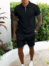 Men&#39;s Full Size Collared Neck Short Sleeve Top and Shorts Set Plus Size - $25.49