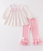 NEW Boutique Girls Christmas Tree Ruffle Tunic &amp; Leggings Pink Outfit Set - £13.43 GBP