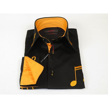 Men Axxess Turkey Shirt 100% Cotton Musical Note 224-56 French Cuffs Black Gold image 5