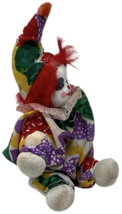 Vtg Porcelain Face Jester Clown Doll 5.5" Sandbag Body Red Hair Colorful Suit image 4