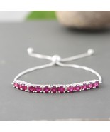 Natural Ruby Tennis Bracelet, Round Cut Charm Bolo Chain Adjustable Brac... - $132.28