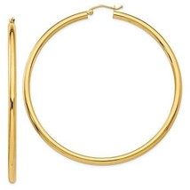 14 Karat Yellow Gold Large Rounded Hoops Earrings 3mm Thickness 65mm - £397.60 GBP