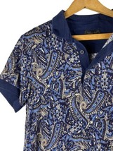 Zara Man Polo Shirt Size Small Mens Blue Paisley Knit Collared Short Sleeve - £26.82 GBP