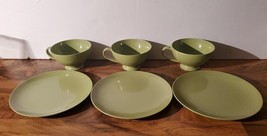 Vintage Texas Ware Melamac Cups &amp; Saucers Green Lot Of 6 - $19.79